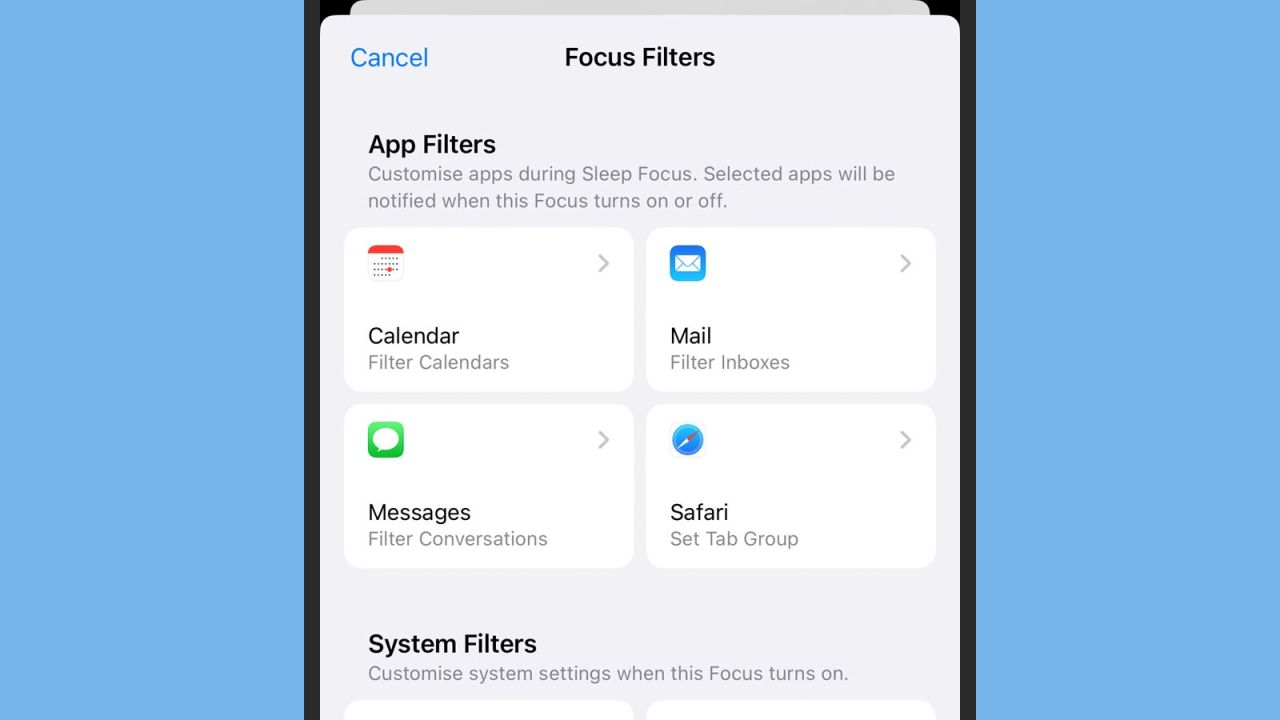 Des filtres ont été ajoutés au mode Focus. (Capture d'écran : iOS)