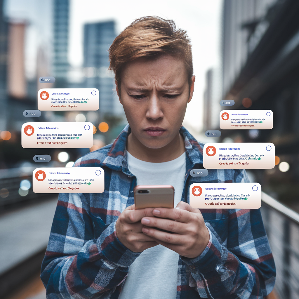 Personne inquiète vérifiant son téléphone pour activité suspecte