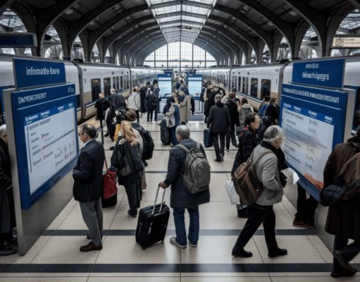 Grève SNCF du 13 janvier 2026 : perturbations attendues malgré des services maintenus Gare française animée pendant une grève, avec des voyageurs.