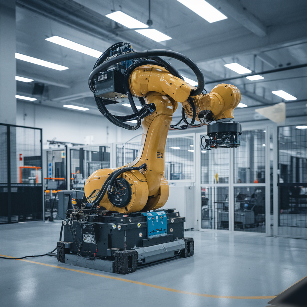 Robot industriel connecté à un réseau 5G.