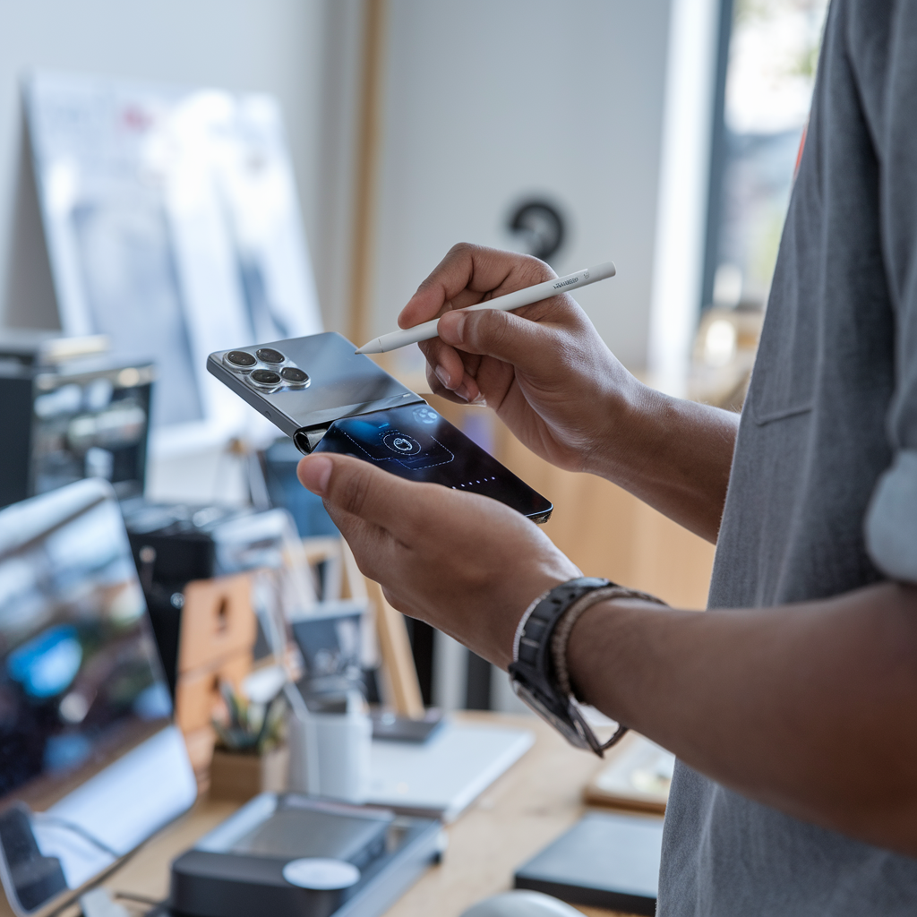 Utilisation d'un smartphone pliable avec un stylet