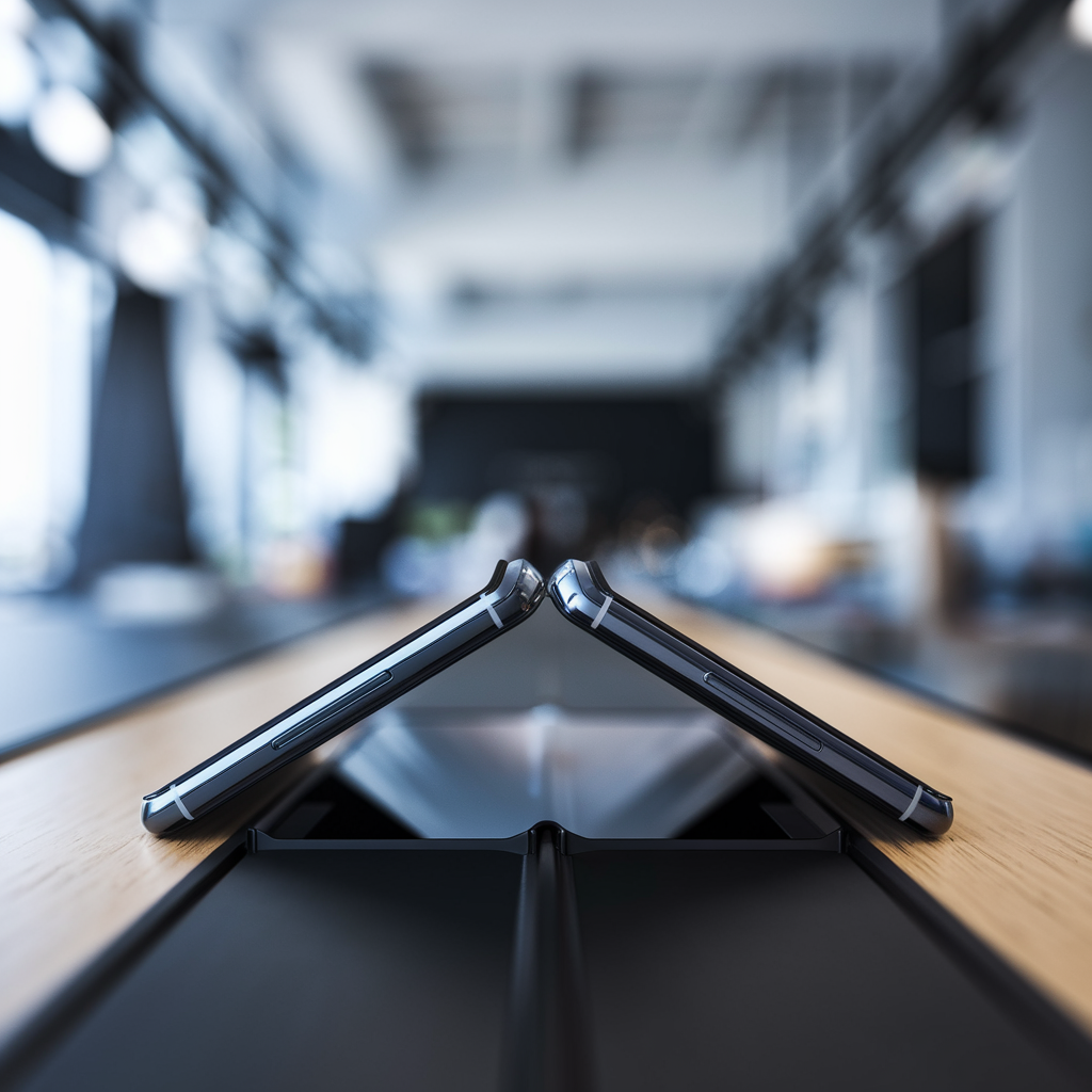 Gros plan sur la charnière d'un smartphone pliable