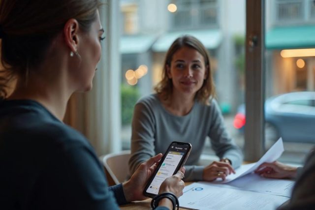Assistant santé IA sur smartphone Un utilisateur consulte un assistant santé IA sur smartphone à domicile