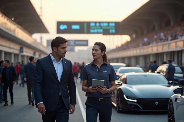 BYD étudie une arrivée en Formule 1 Un dirigeant BYD échange avec un membre du paddock de F1