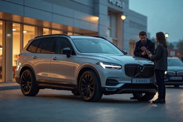 Un SUV familial moderne avec un technicien expliquant la motorisation