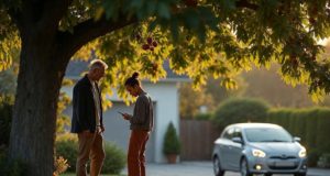 Pourquoi les frelons asiatiques ciblent davantage certains fruitiers Deux adultes inspectent des figues tombées dans un jardin résidentiel