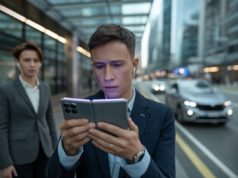 Confidentialité, IA et Galaxy Z Fold 8 : ce que l’arrivée de Gemini dans plus de 40 apps change vraiment pour les utilisateurs Utilisateur consultant Gemini sur smartphone pliable dans un environnement moderne